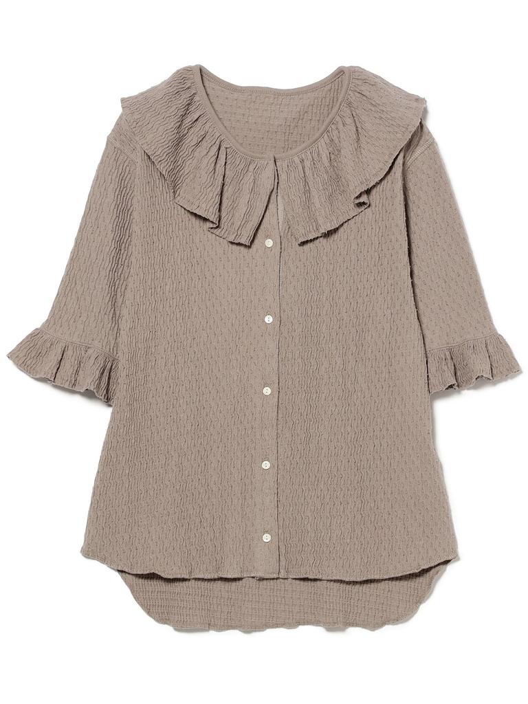 Beams Boy Tee Jacquard Ruffle Gathered Short Sleeve FREE S/S Women's LT.GREY