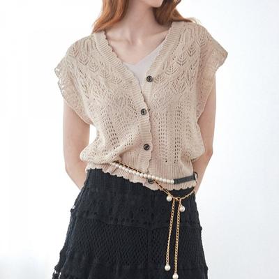 Colete de Tricô Crochê Gola V zb08Vt601