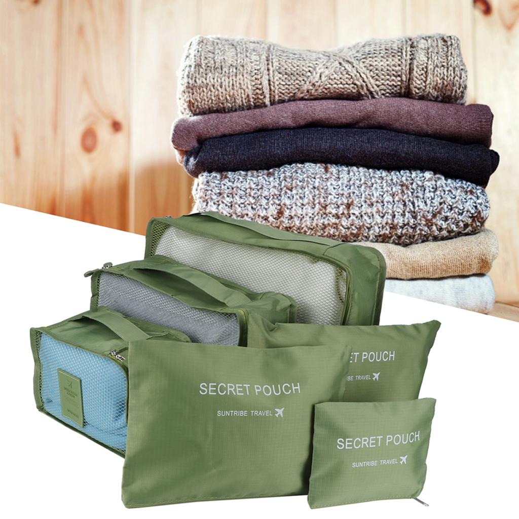 6Pcs/Set Storage Bag Clothing Sorting Bag Luggage Suitcase Packing Organizer for TravellingGreen