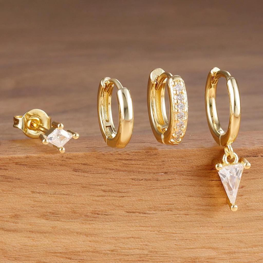 4PCS Stainless Steel Cubic Zircon Dangle Earring Set for Women Unique Geometric Triangle Pendant Earring Piercing Jewelry