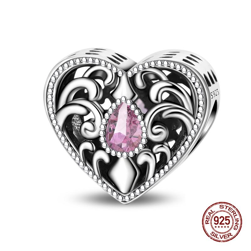 Original Charm Kupfer Palast Herzförmiger Rosa Perlen Charm Bead Passend für 3mm Original Armbänder für Damen DIY Feinschmuck Geschenke