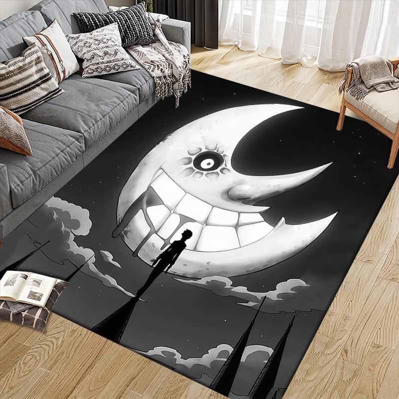 Soul Eater Flannel Pattern Square Carpet,Area Rug,Carpet Rug for Living Room Bedroom Sofa Playroom Decor,Non-slip Floor Mat