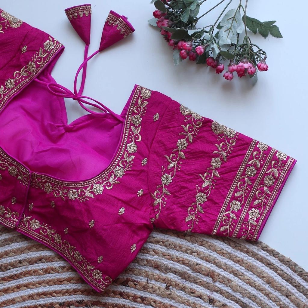 Blouse Brodée de Designer en Mélange de Soie pour Femmes, Tenue de Mariage, Choli Ethnique Prêt-à-porter
