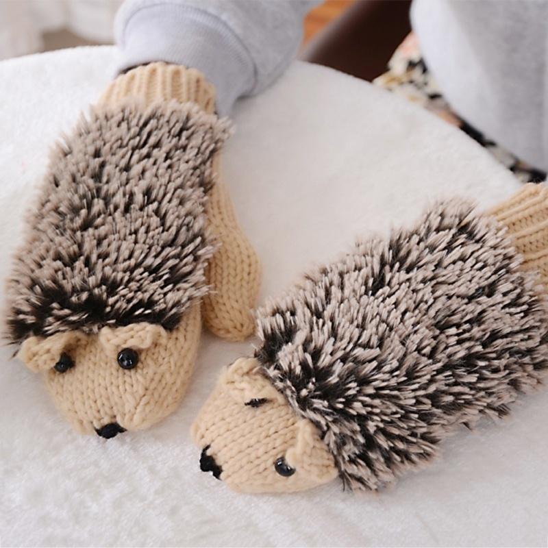 Women Autumn Winter Gloves Women Mittens Cartoon Knitted Hedgehog Glove Trendy Gift