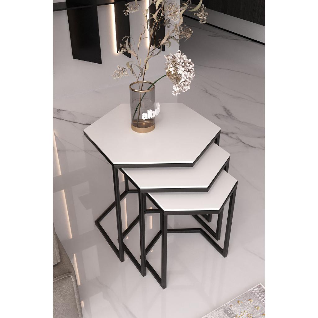 Master Hexagon Black Metal Black Glass 3-piece Nesting Table