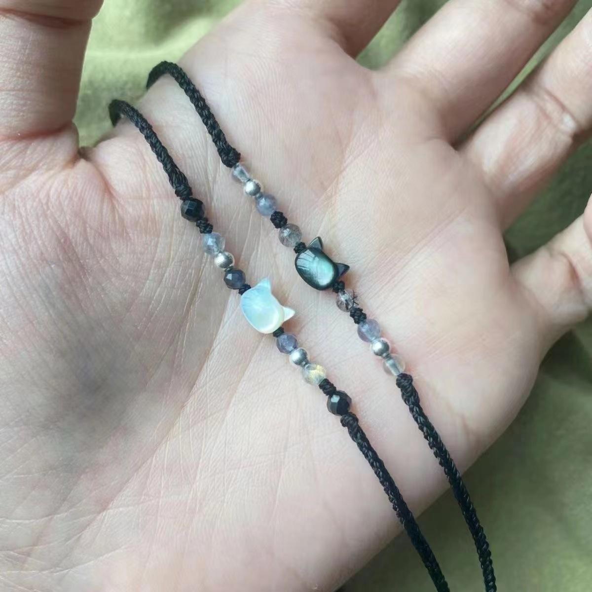 

Cute Moonstone Cat Couple Bracelet For Women Pink Blue Beaded Braided Promise Zircon Valentine s Day Gift for Lover Girlfriend