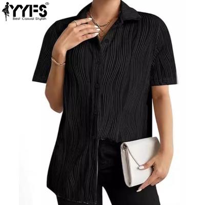 Women's Fashion Casual Summer Spring Solid Color Print Short Sleeve POLO Neck Blouses & Shirts