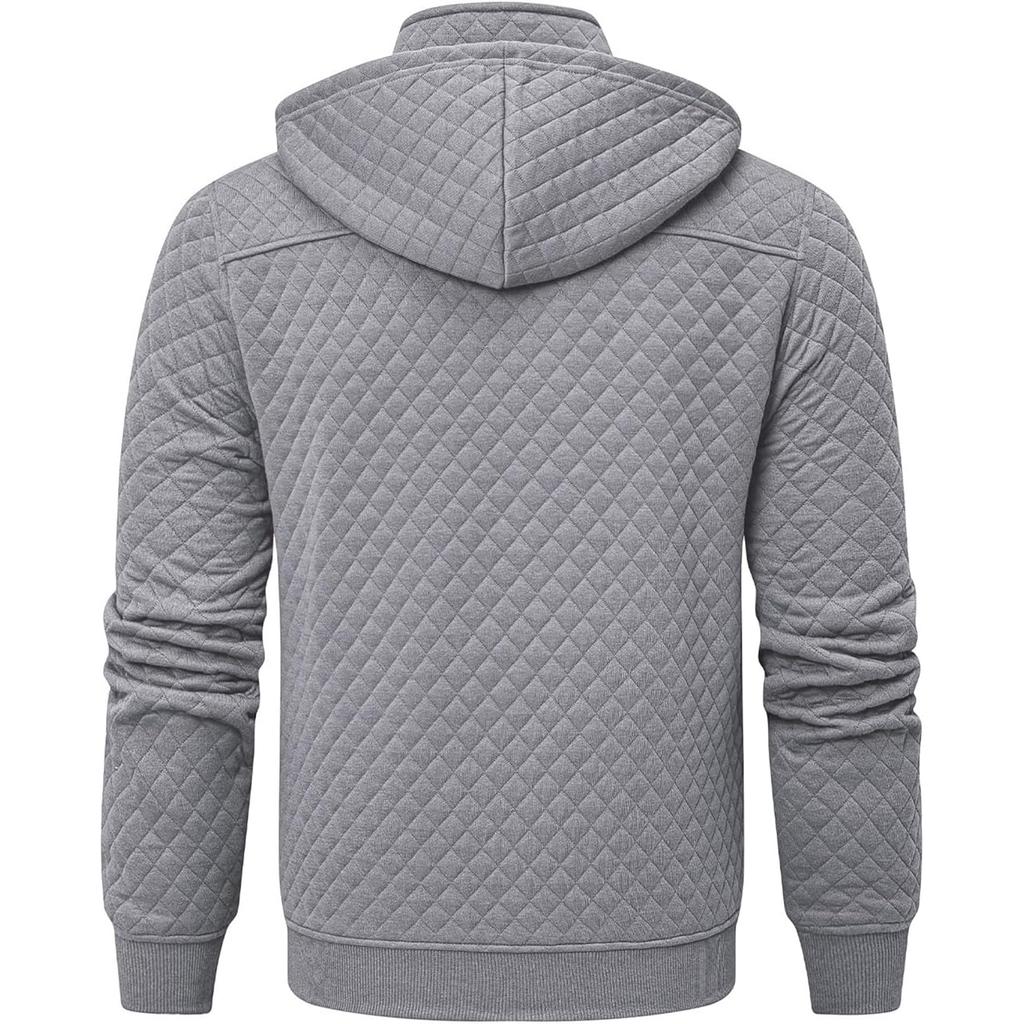 Pánská jednobarevná kostkovaná mikina s kapucí Pánská ležérní kapucí s kapsou na poloviční zip