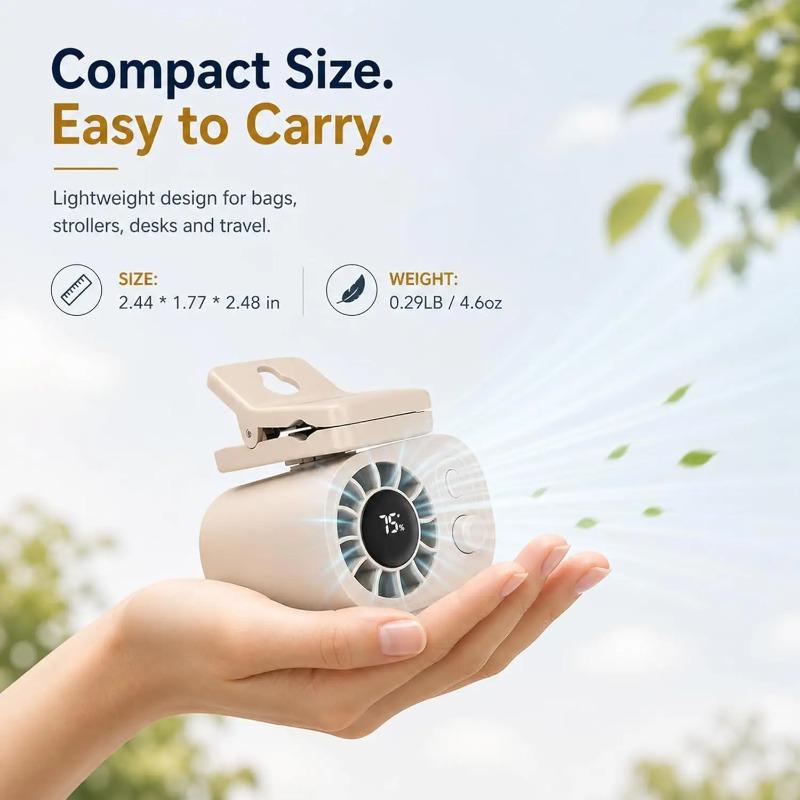 Clip-On Car Fan 360° Rotatable 100-Speed Portable Cooling Fan USB Rechargeable Lightweight Long Life for Car Home Office Outdoor Use
