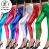 Dame Glinsende Metalliske Leggings Høj Talje Slim Fit Mikro Stretch Ensfarvet Kunstlæder 9 Længde Blyantbukser Til Klub Gadebrug