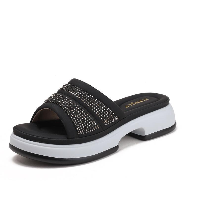 

Thick-bottomed shit-stepping slippers female summer outer wear fashion fairy wind-pressed diamond muffin versatile beach 36 чёрный