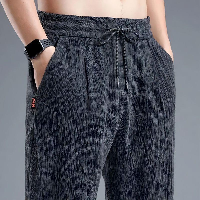 

Мужские летние дышащие быстросохнущие льняные повседневные брюки до колена из ледяного шелка 2XL серый