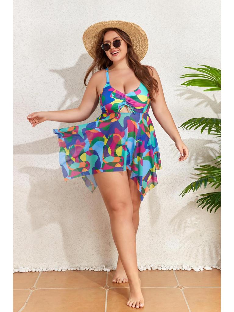 2025 European & American Swimwear: New Plus Size Split Bikini Dress-Style Swimsuit for Women