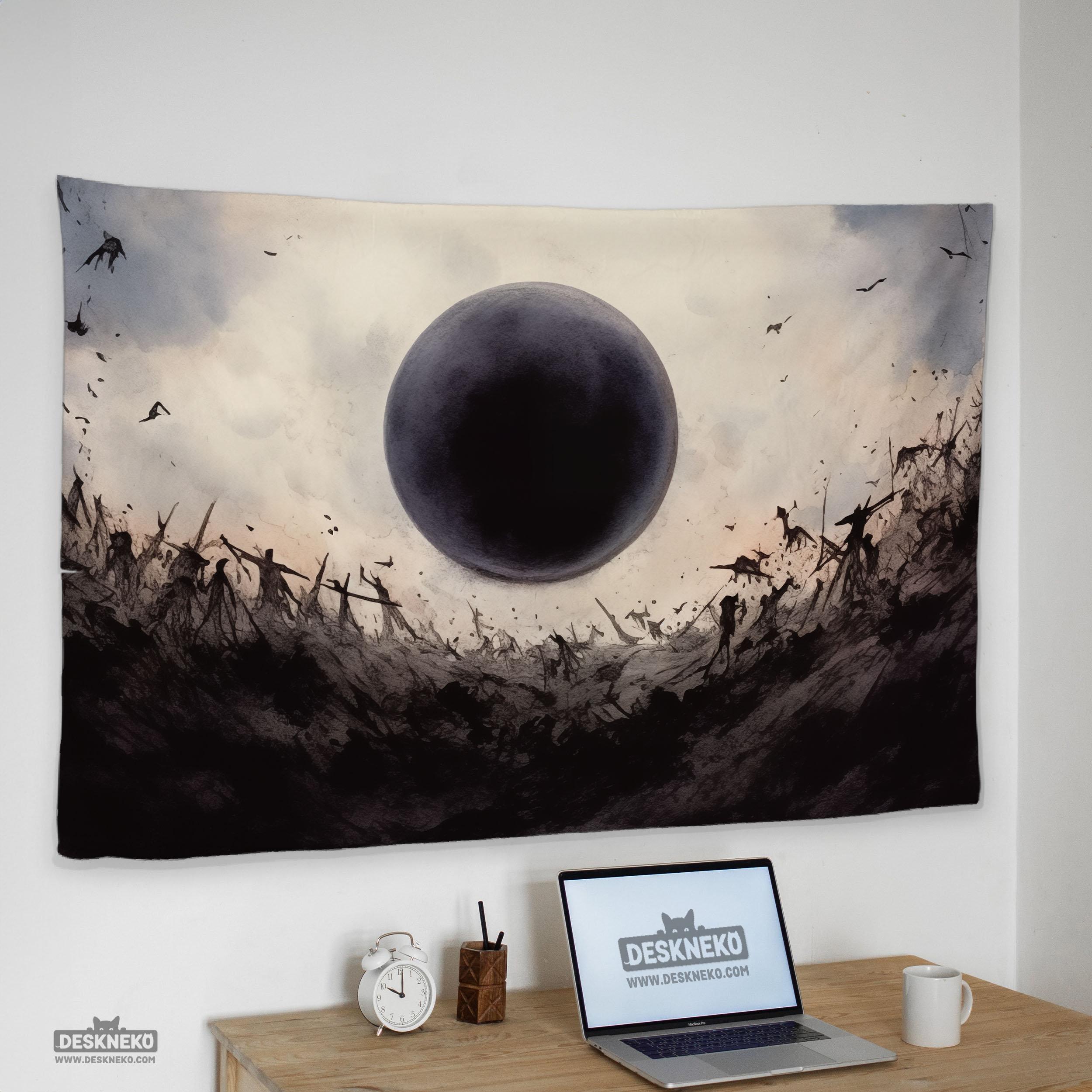 Dark Fantasy Black Sun Tapestry Apocalypse Battlefield Mourning Background Cloth Dark Black Wind Room Decoration 100X70CM