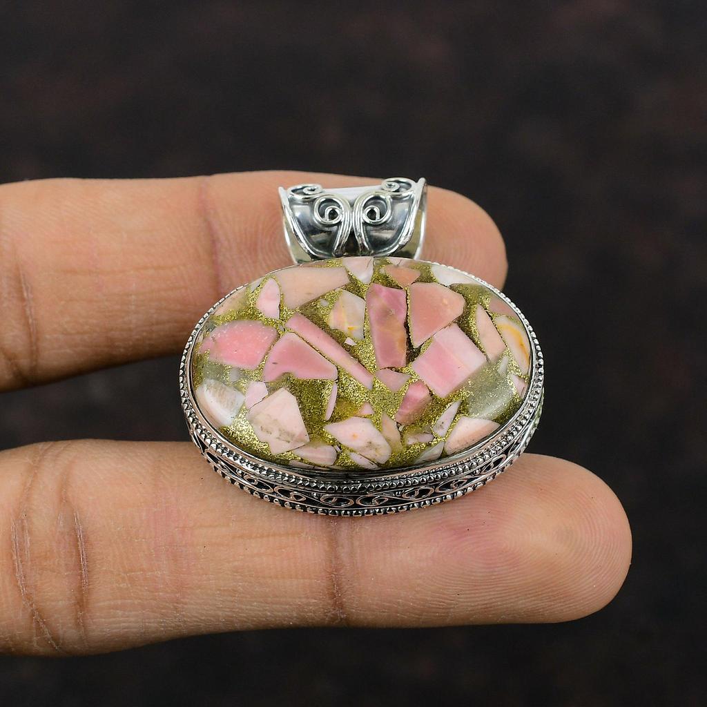 Copper Pink Opal Pendant Dainty Gemstone Jewelry 925 Sterling Silver Pendant Vintage Jewelry Handmade Elegant Hippie Pendant Gift For Women