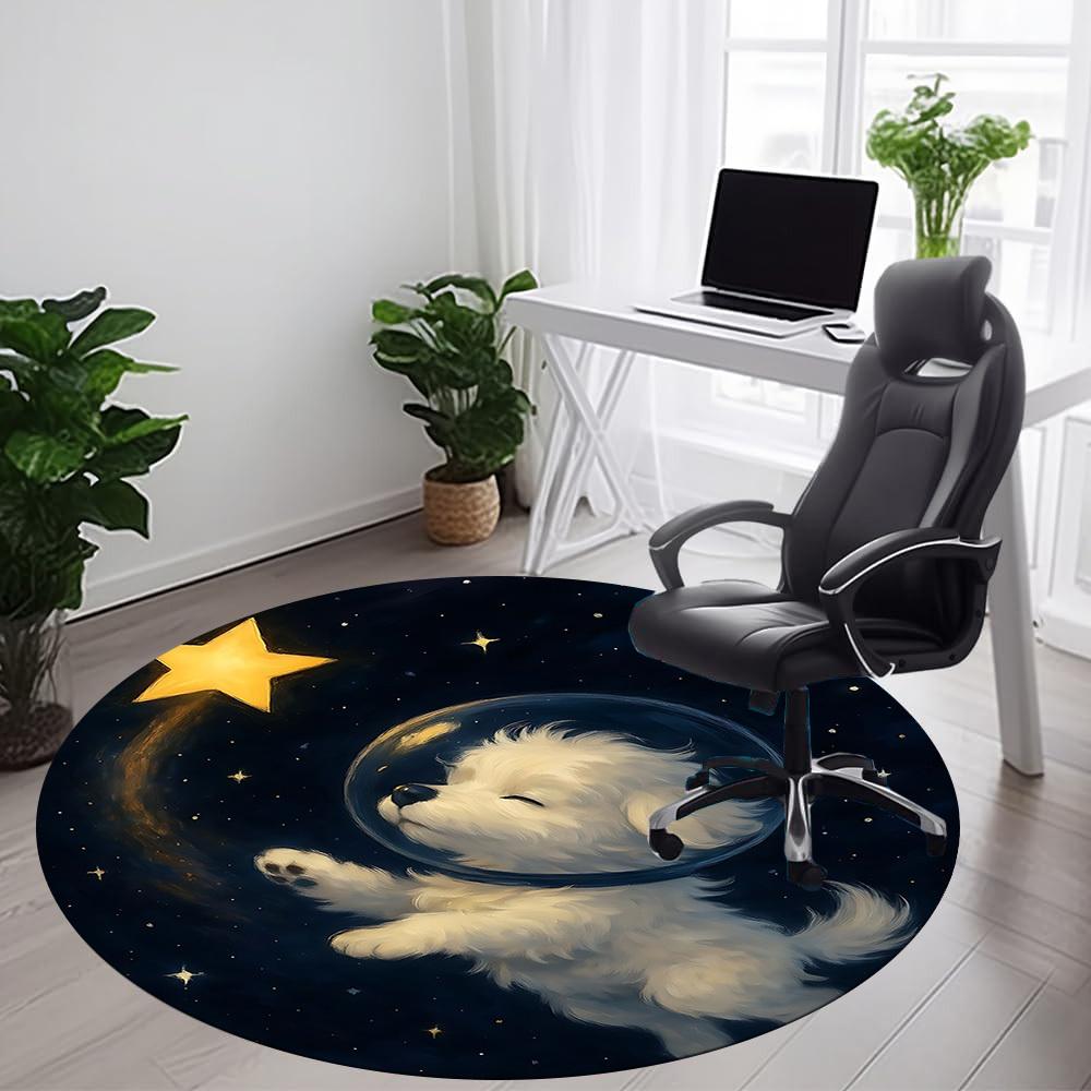1pc Space Pup Office Round Area Rug, Indoor Mat Suitable ForOffice, Under Office Chairs Bedroom Living Room Home Decor T182