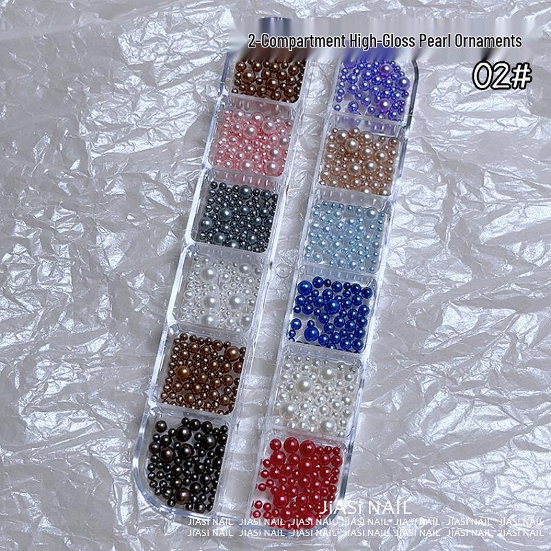 Christmas 12-Grid Mixed Color Pearl Nail Art High-Gloss 3D Beads Decorations