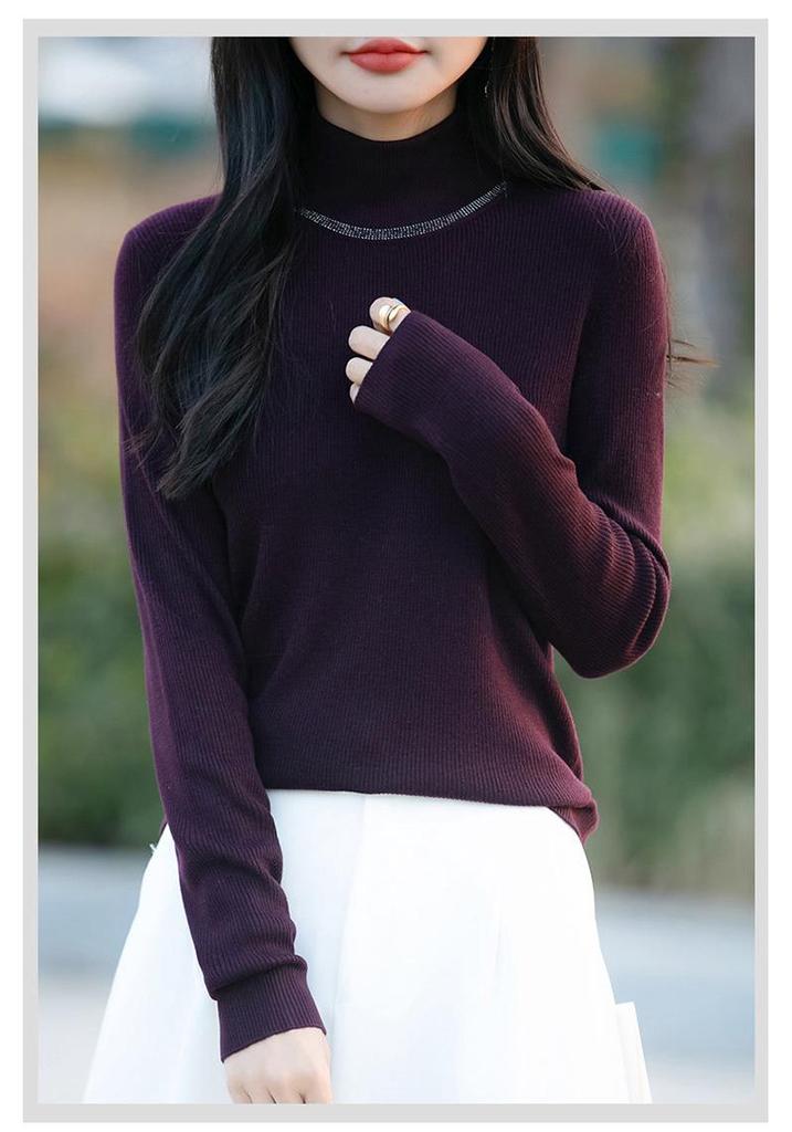 Women's Long Sleeve Slim Fit High Collar Sweater
