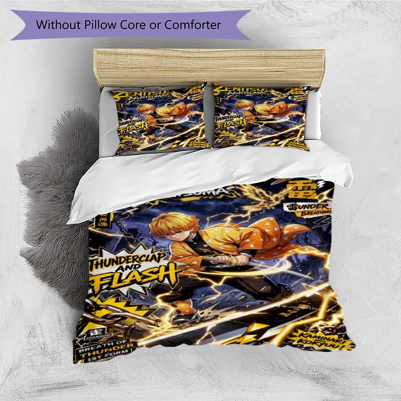 3pcs Duvet Cover Set (1*Duvet Cover + 2*Pillowcase, Without Core), Demon Slayer Print Bedding Set, Bedroom Decor, All‑Season, Gift