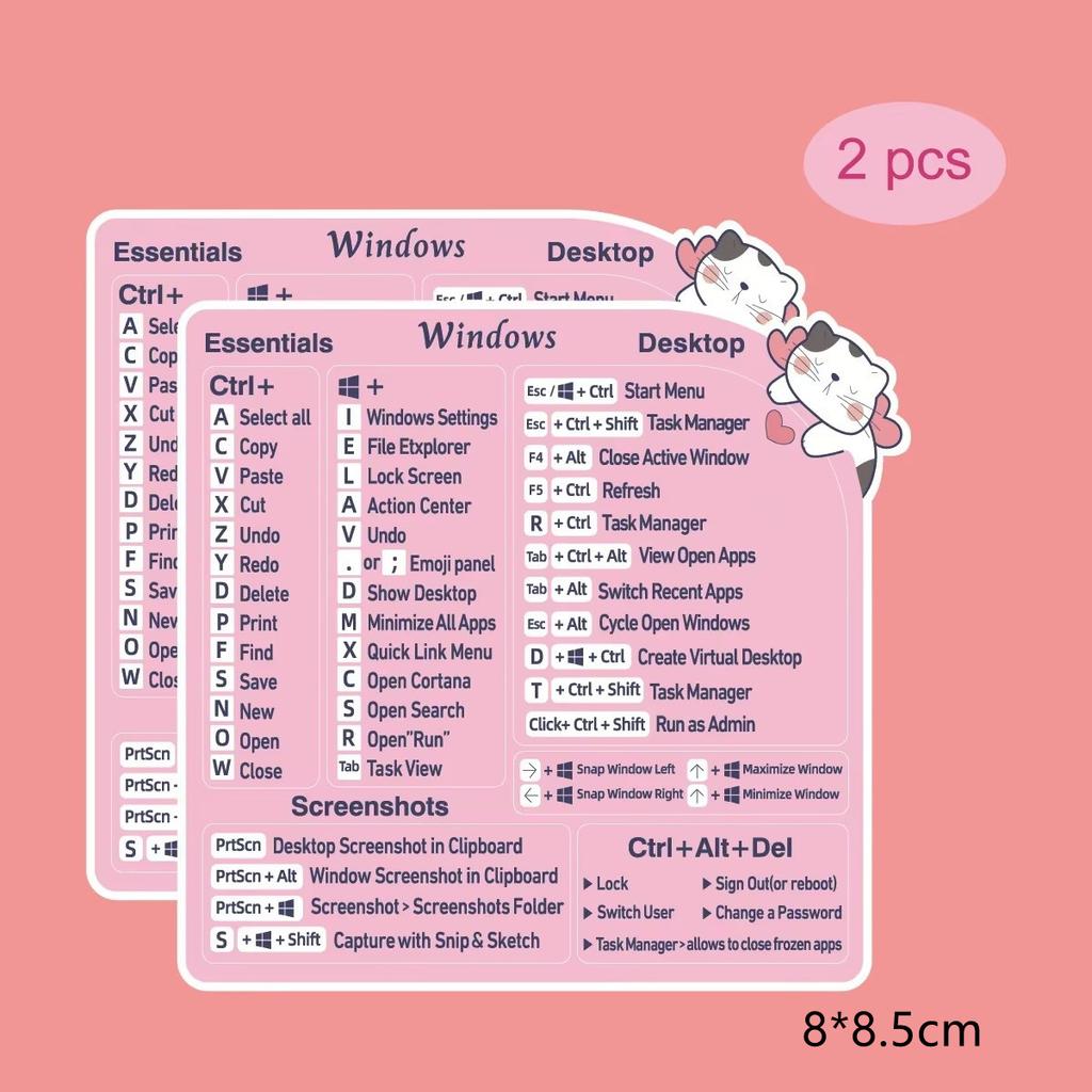 2Pcs Creative Windows Office Software Keyboard Shortcut Keys Tips English Stickers for Computers Laptops Office Worker Supplies