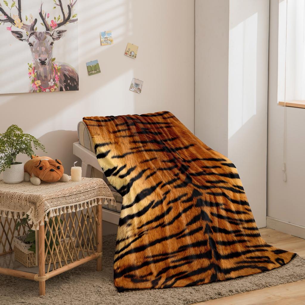 Luxurious Tiger Stripe Fleece Blanket - Soft Skin-Friendly | Realistic Print | All-Season Office/Outdoor/Napping & Gift