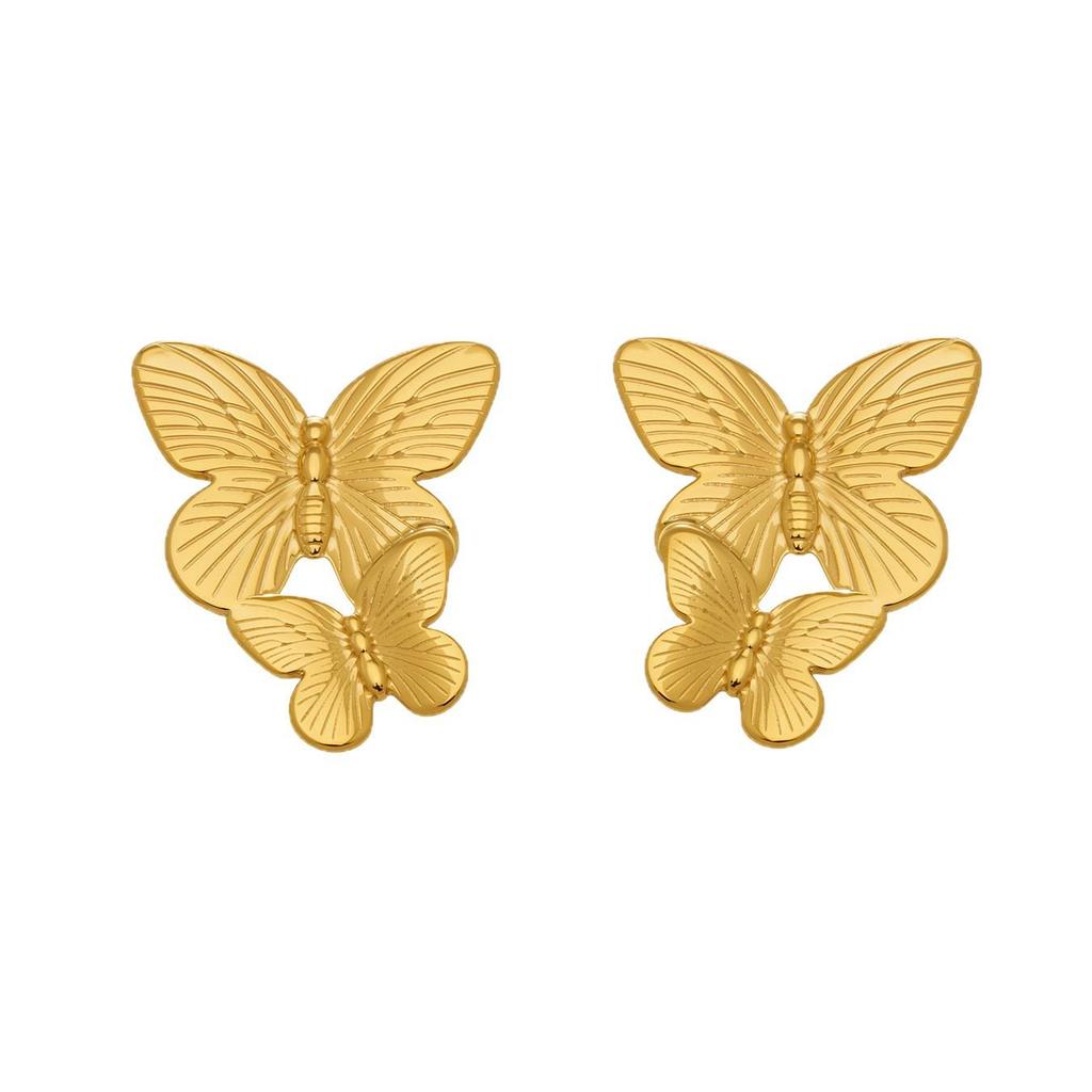 Chic Geometric Butterfly Texture Gold-Plated Stainless Steel Earrings