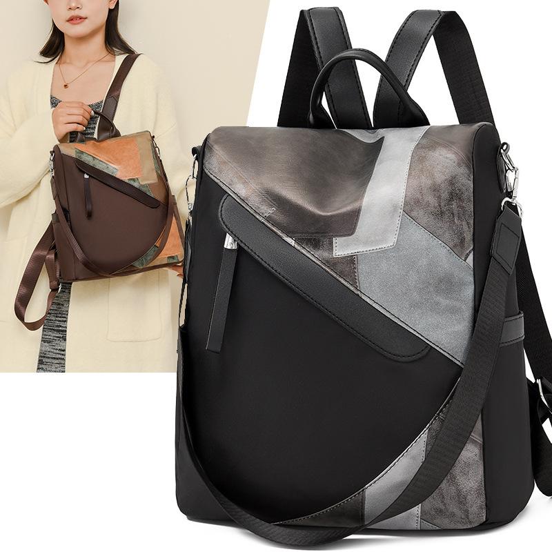 New Trend Fashion Splicing Women's Backpack Outdoor Travel Versatile Women's Bag Pu Anti-theft Crossbody Portable Shoulder