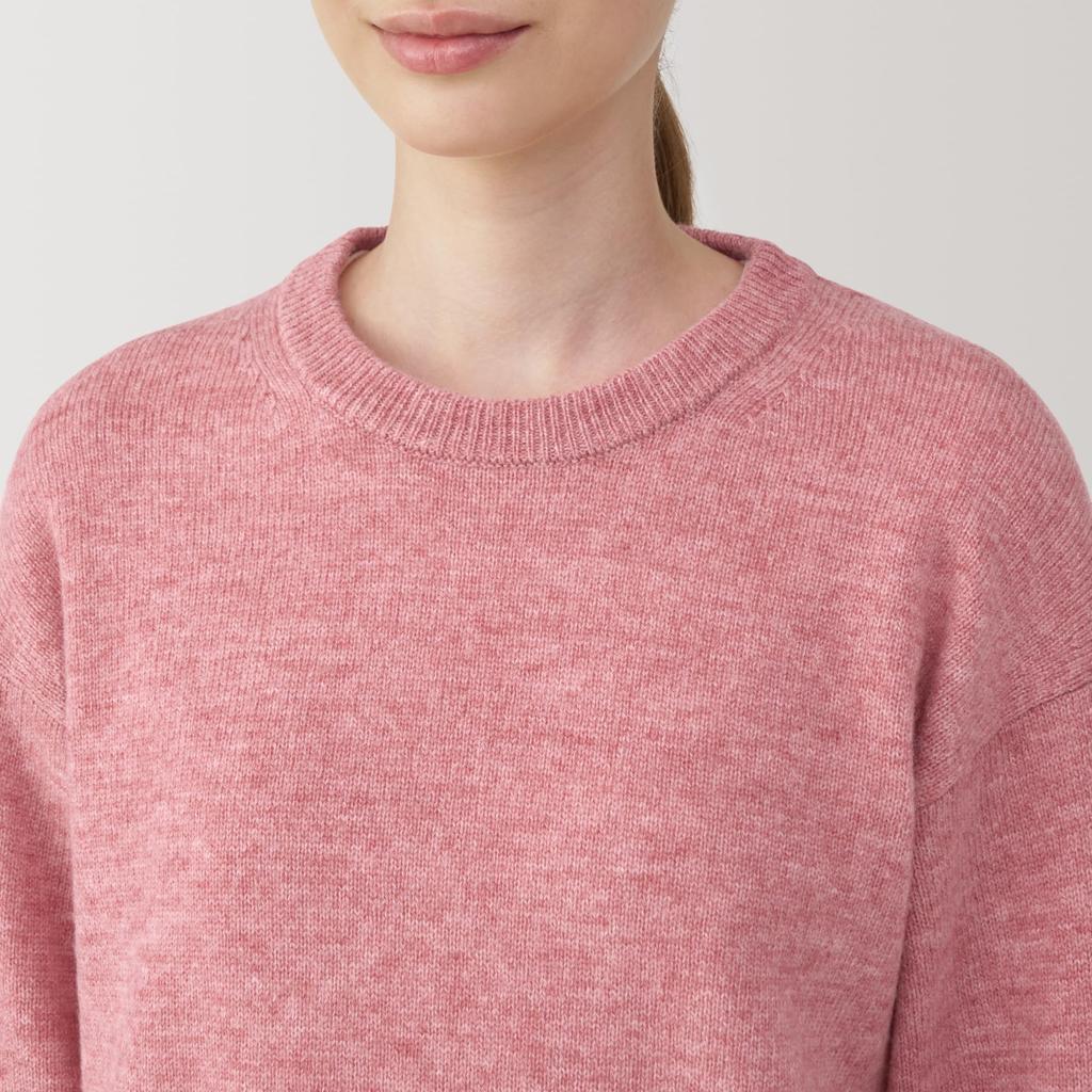 MUJI Washable Wool Crew Neck Size BA1P4A4A Women's Mid-Gauge Sweater, Pink, XXL,