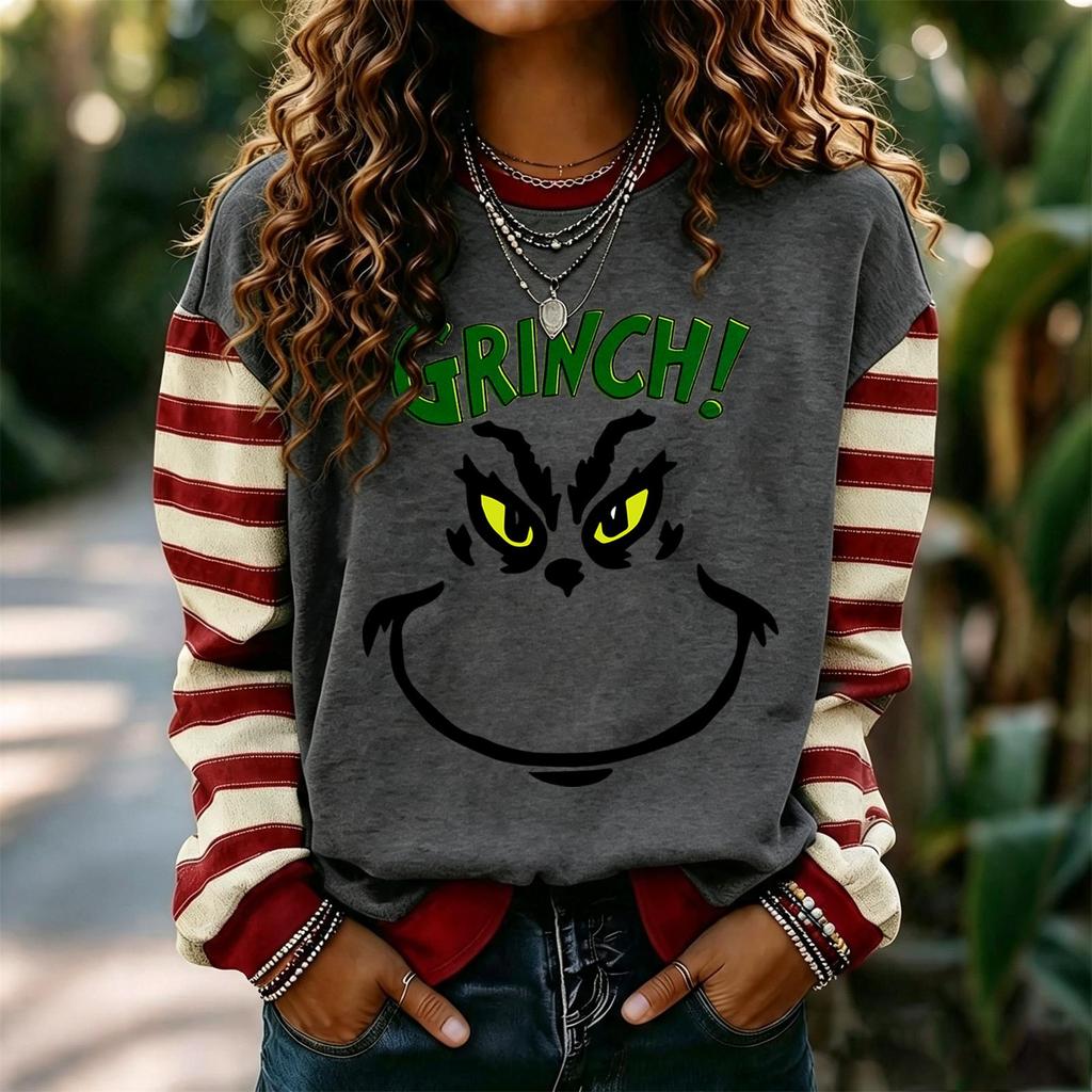 Women's Casual Christmas Print Long Sleeve Neck Pullover Sweatshirt for Holiday
