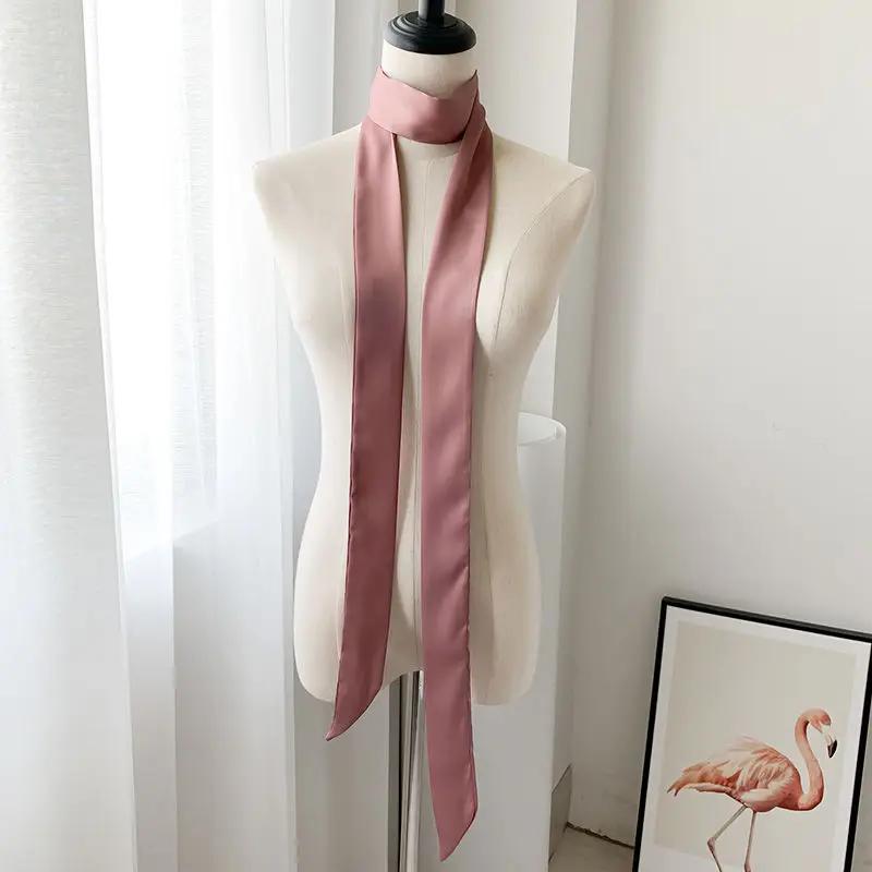 Long Skinny Hair Scarf For Women Silk Satin Headband Cute Neckerchief Solid Colors 190*5cm Fashion Bag Scarves For Ladies