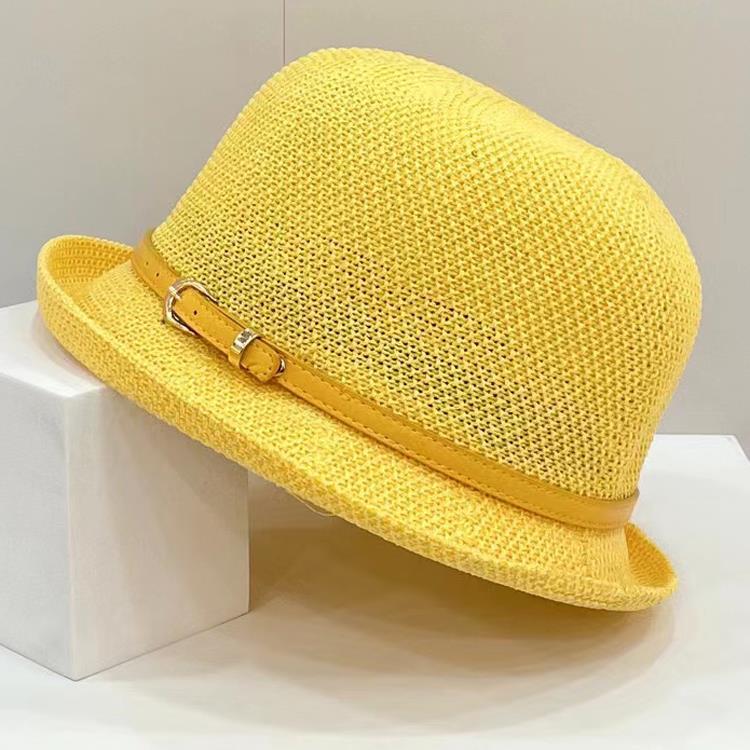 Curled Edge Short Eave Top Hat Women's Summer Fashion Basin Hat Sun Protection and Shading Dome Knitted Sun Hat