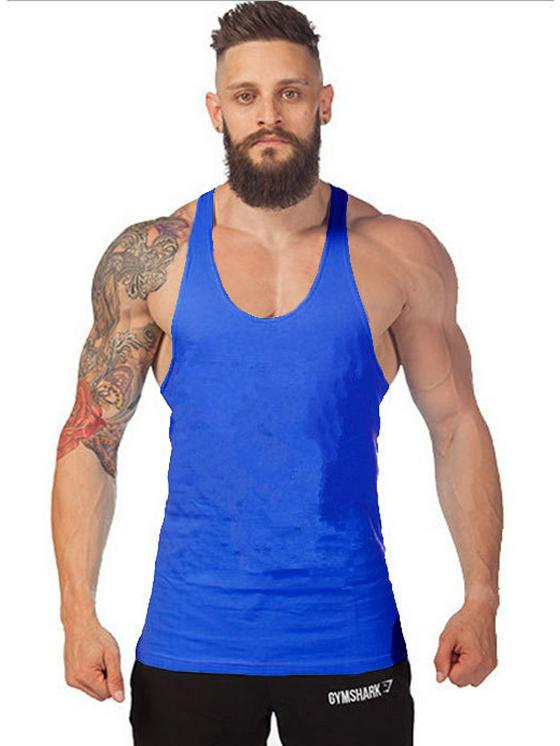 Men's Plus Size Solid Racerback Tank Top - Elastic Cotton Blend for Gym Training