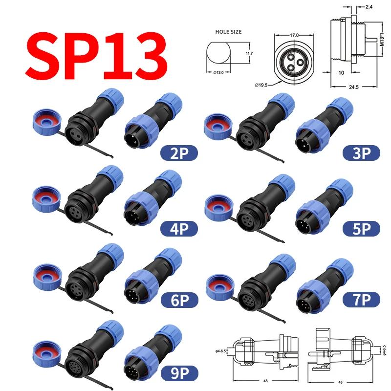 

SP/13/16/17/20/21 SD13 Docking Aviation Plug And Socket Connector 2/3/4/5/6/7/9/12 PIN Male Female Waterproof, Dustproof IP68 5 Sets(Male Female)&2P