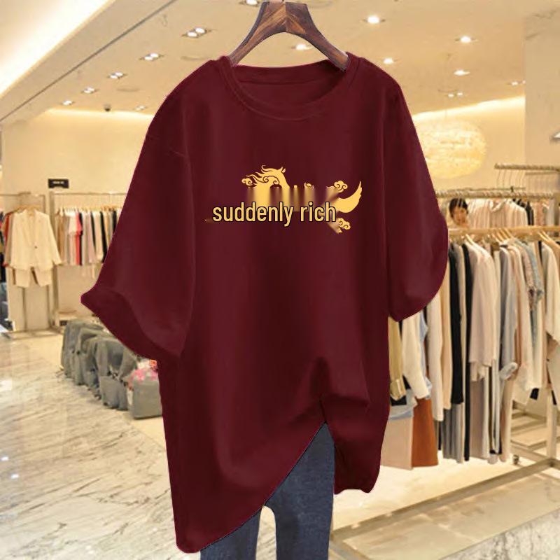 

Women s Red Cotton Loose Fit Year of the Horse T-shirt for 2026 New Year M вино красного