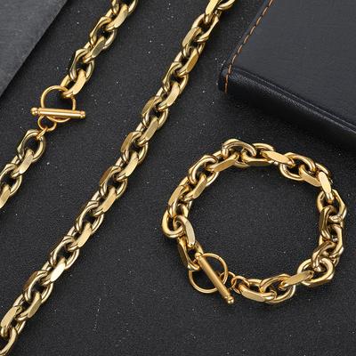 European and American Stainless Steel Cross Chain O Word Chain Bracelet Necklace Trendy Men Hip-hop Personality Trend Accessories