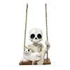 Skeleton And Ghost Cat Figurine Halloween Swing Skeleton Ornament Gothic Hanging Decoration for Car Rearview Mirror Home Halloween Party Decor