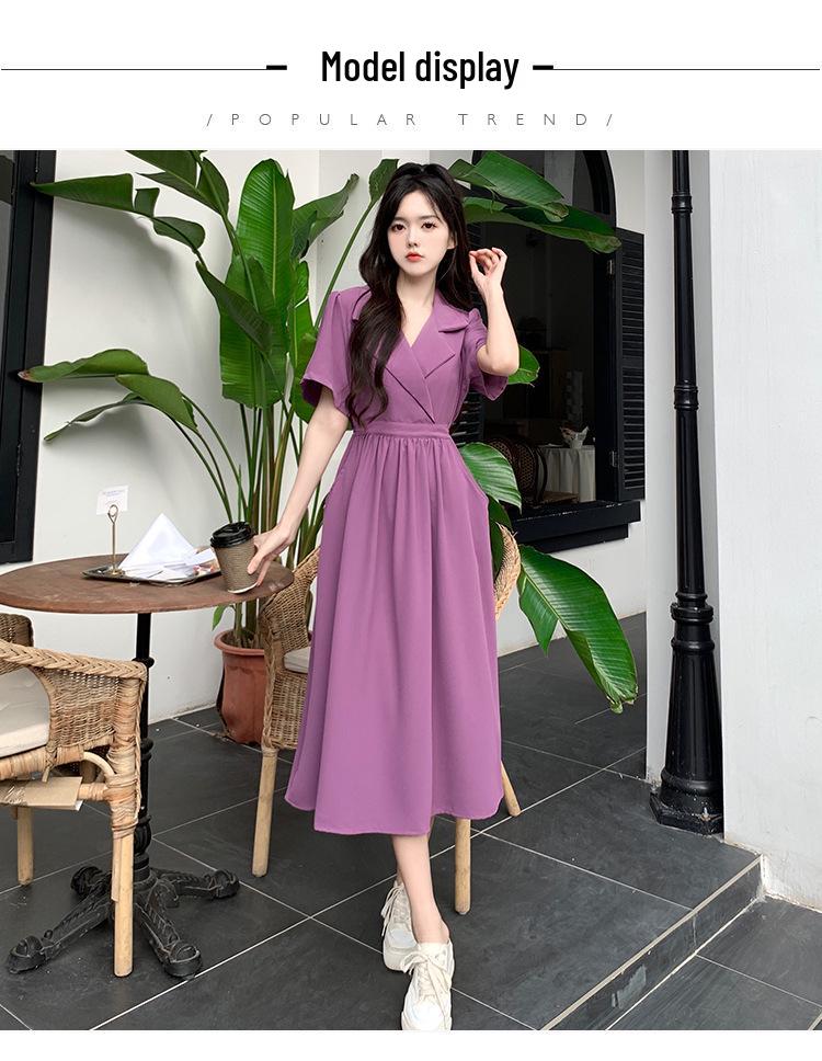 Retro letní šaty úzkého střihu ve francouzském stylu s jedinečným designem zadního límce