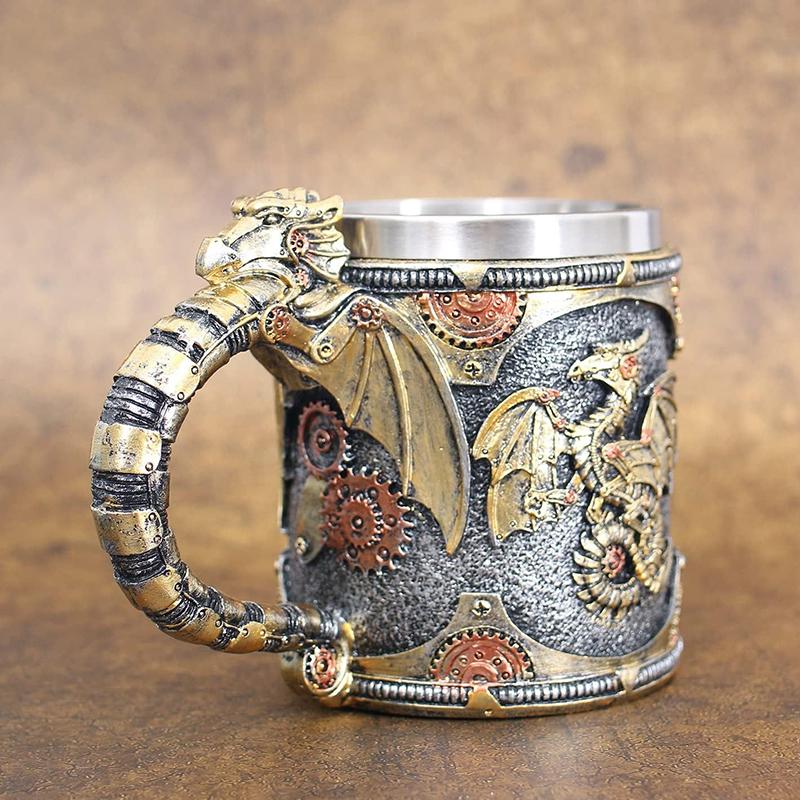 Ortaçağ Steampunk Ejderha Kupa Rönesans Mekanik Ejderhalar Bira Bardağı Tankard Paslanmaz Kahve Fincanı Babalar Günü Hediyesi
