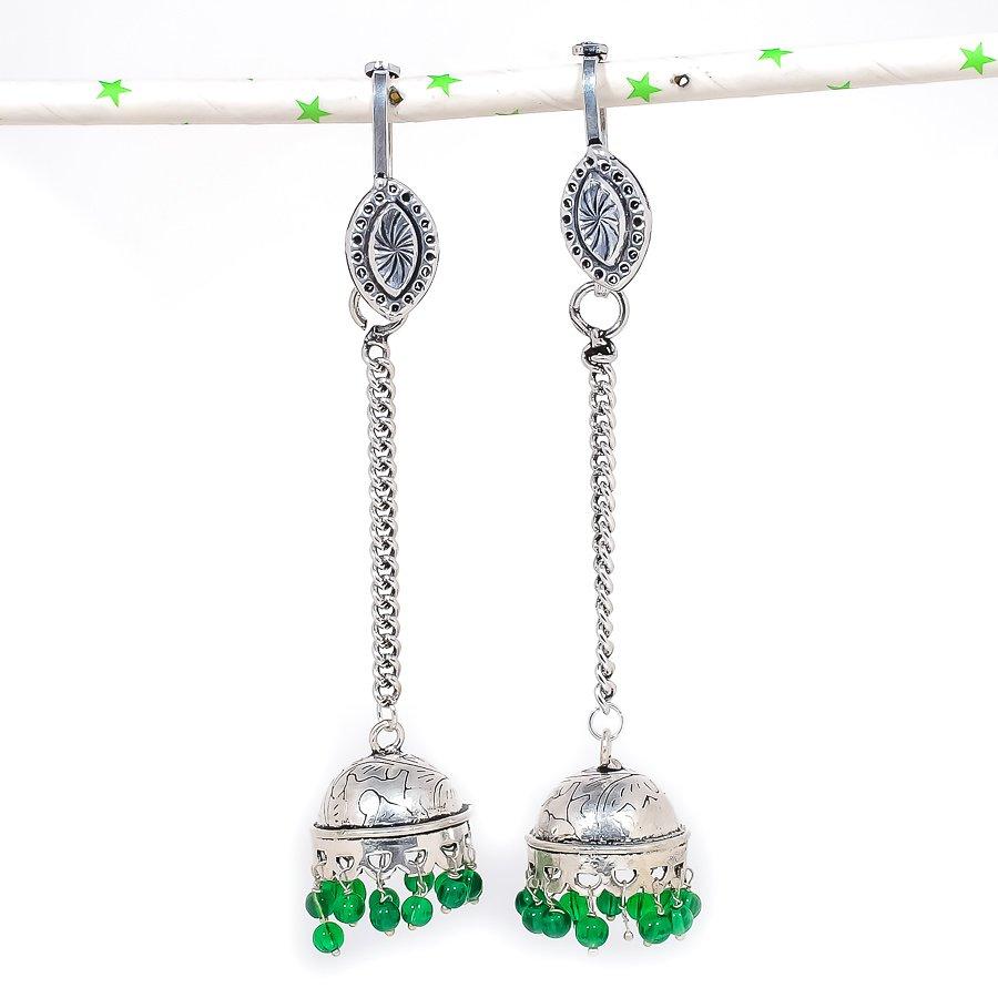 

Серьги из стерлингового серебра 925 пробы с натуральным индийским драгоценным камнем Джумки 4,41 дюйма I4Q29