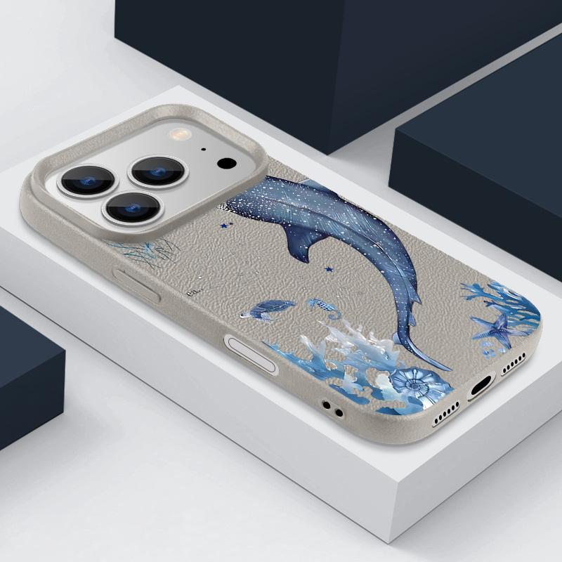 Colorful Ocean Park Phone Case For iPhone 17 16 Pro Max Luxury Leather Texture Matte Silicone Cover For iPhone 15 14 13 Pro Max 11 16e 17e