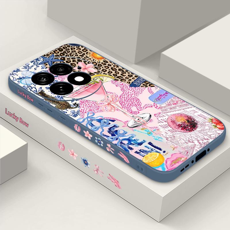 Case For OnePlus 15 13 13T 12 Pink Goblet Bowknots Disco Ball Pattern Shockproof Bumper Soft Silicone Cover For Oneplus Nord 5 13R 12R 11R 5G
