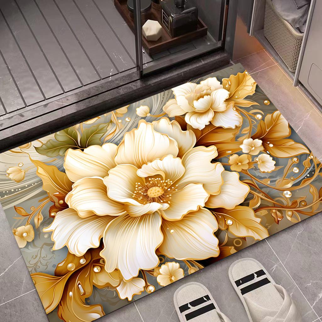 Peony Flower Pattern Home Decor Carpet, Non-slip Anti-Falling Resistance for Living Room Bathroom Kitchen Bedroom Hotel Restaurant Coffee Shop Mall