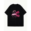Übergroßes T-Shirt Schwarzer Flamingo Xo Print Freizeitkleidung