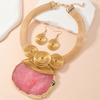 New Design Aluminum Wire Oval Resin Gems Woven Statement Necklace Earrings Jewelry Set for Women Party Accessories