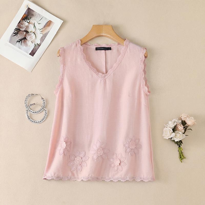 ZANZEA Women Lace Splice V-Neck Casual Sleeveless Tank Tops