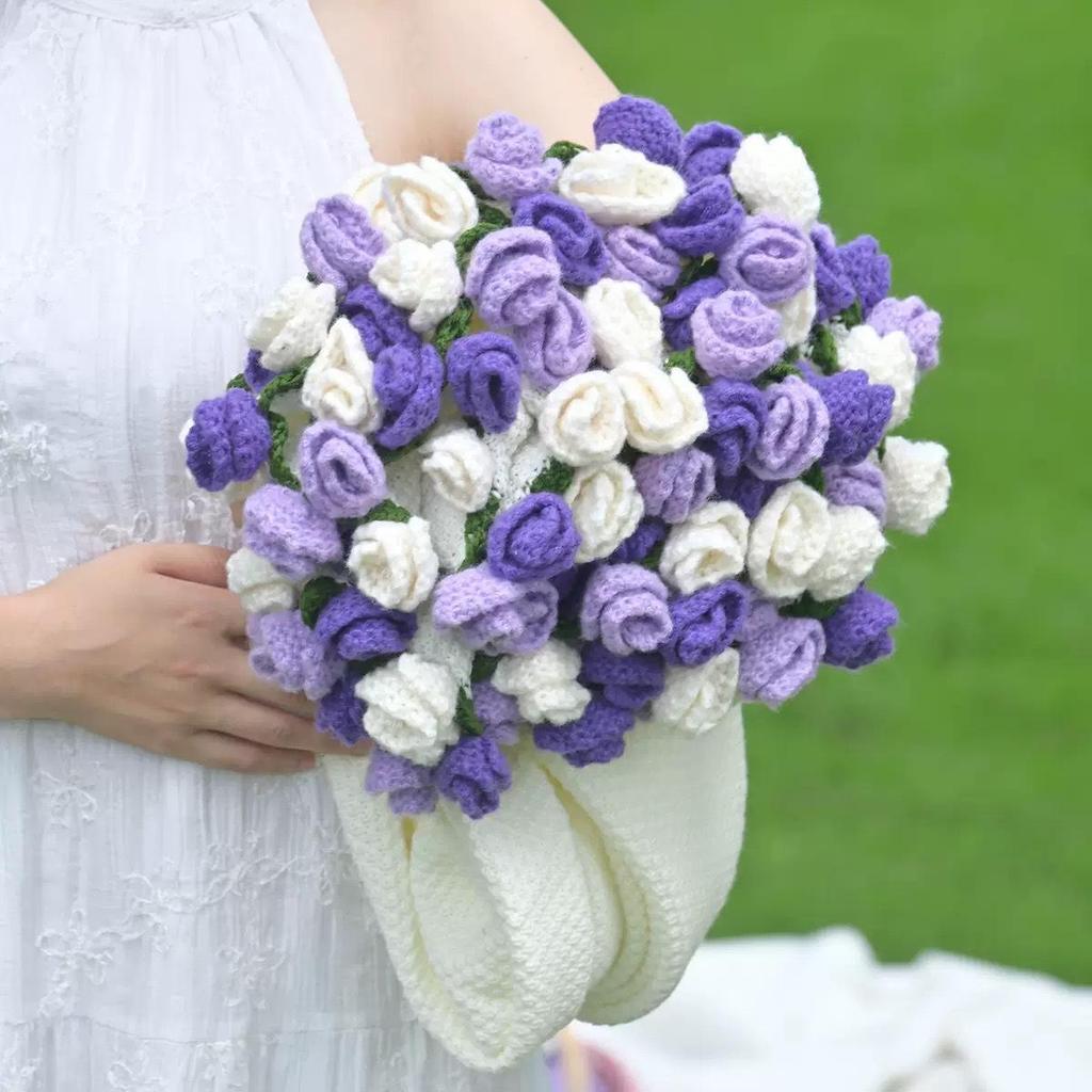 Handgefertigte Milchbaumwollgarn Rosenstrauß Decke – Perfekt für Verlobungen, Hochzeiten, Valentinstag und Qixi Geschenke.