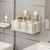 Long Permanent Metal Suction Shelf For Bathroom Counter Featuring Roomy Basket Simple Arrange 15cm Deep