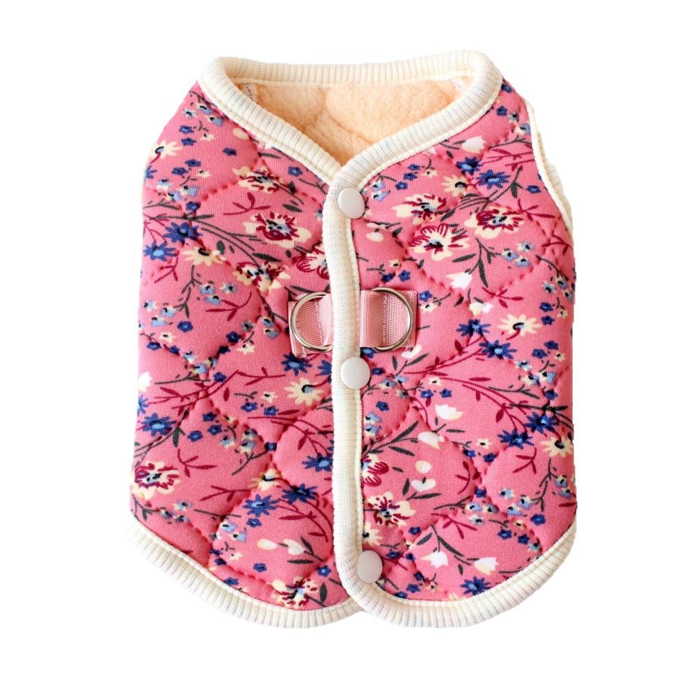 Pet Cat/Dog Floral Tang Suit Vest - Thickened, Warm Autumn/Winter Wear for Teddy & Bichon