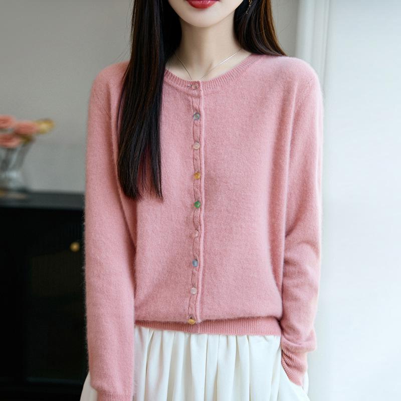 Women's High-End Wool Knit Cardigan: Autumn Round Neck, Loose Long Sleeve Sweater