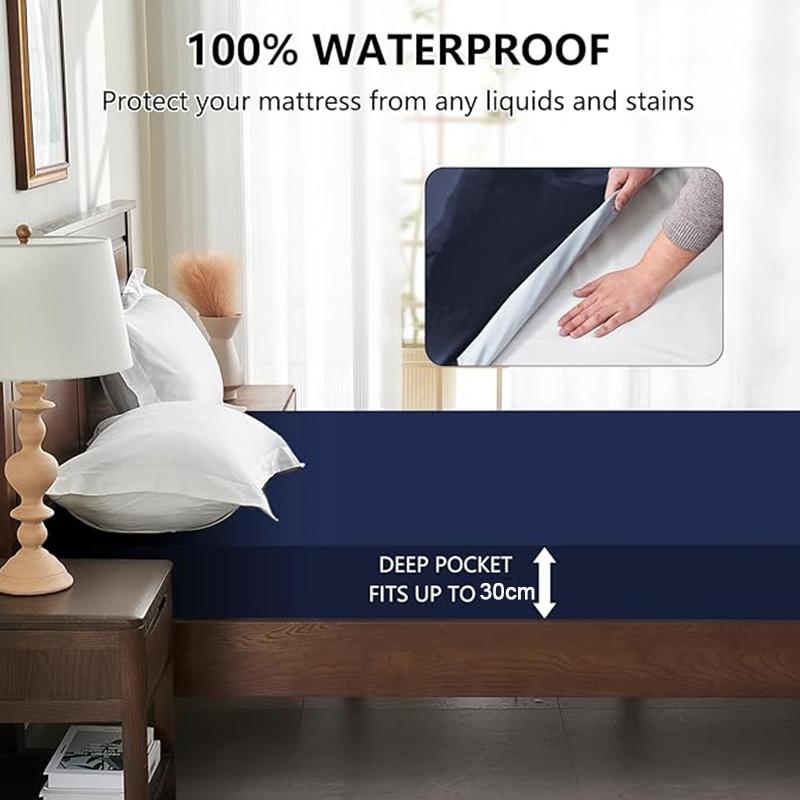 3PC Waterproof Bed Sheet Set Solid Color Moisture-proof Dust-proof Non-slip Mattress Protector Soft Comfortable Bedding Set Deep Pocket Bed Sheet